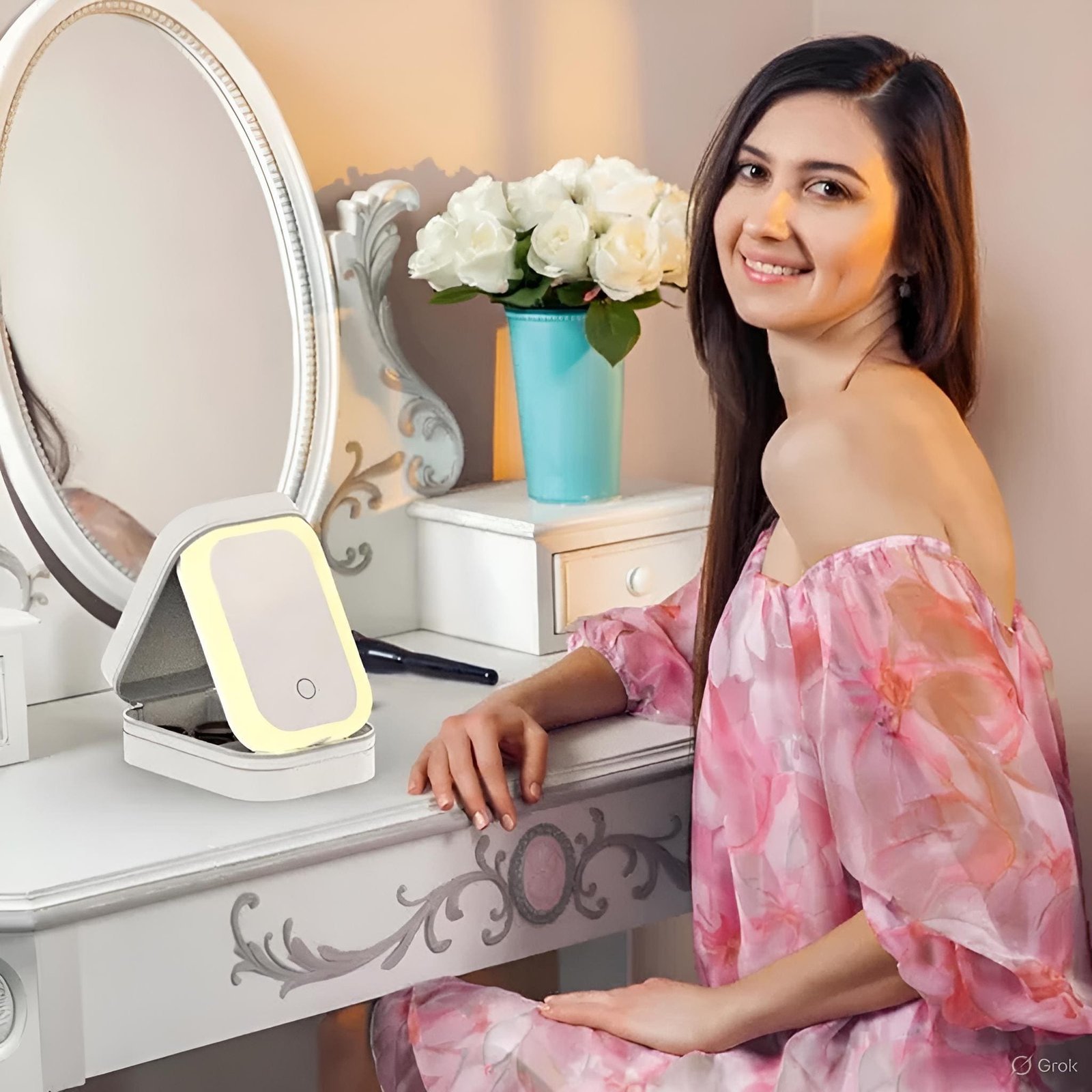 Travel Makeup Bag, Portable Vanity Organizer, LED Mirror, Rechargeable Cosmetic Case