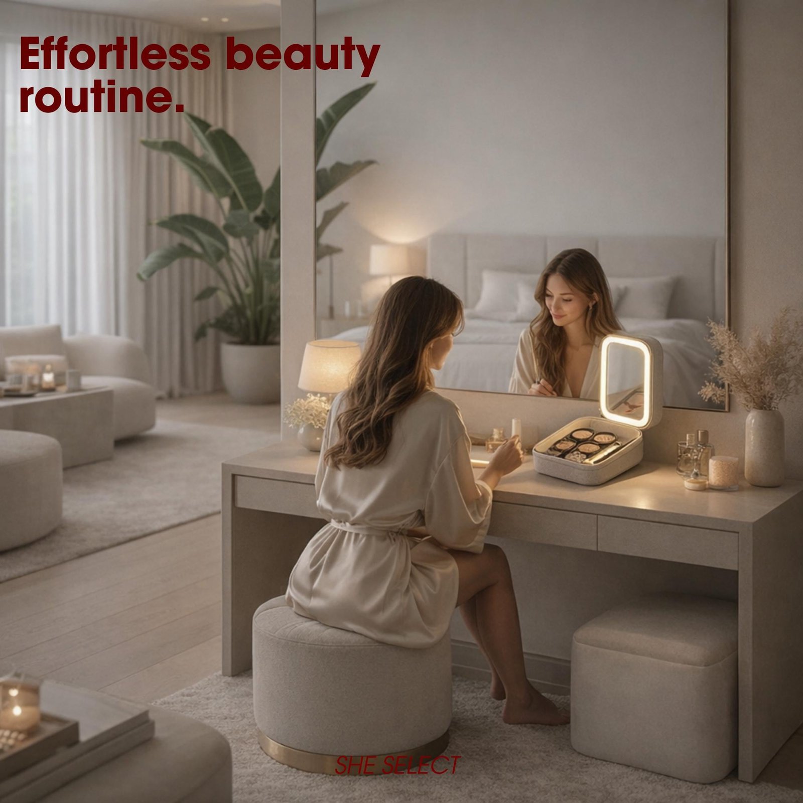 Travel Makeup Bag, Portable Vanity Organizer, LED Mirror, Rechargeable Cosmetic Case