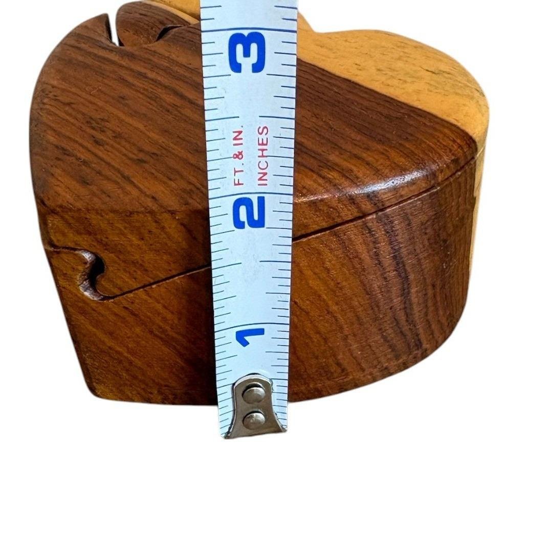 Handmade Two Tone Wood Heart Puzzle Box Secret Trinket Jewelry Case 3.5 Inch