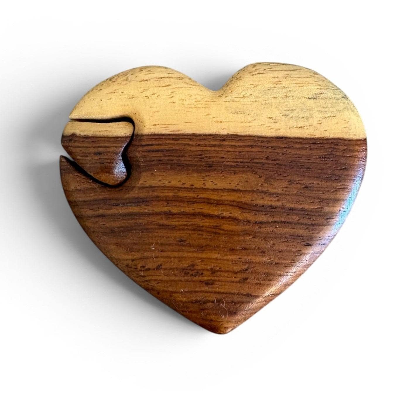 Handmade Two Tone Wood Heart Puzzle Box Secret Trinket Jewelry Case 3.5 Inch