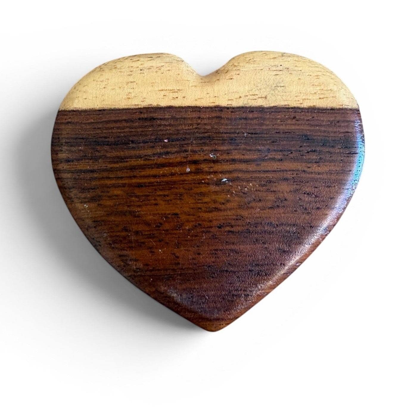 Handmade Two Tone Wood Heart Puzzle Box Secret Trinket Jewelry Case 3.5 Inch