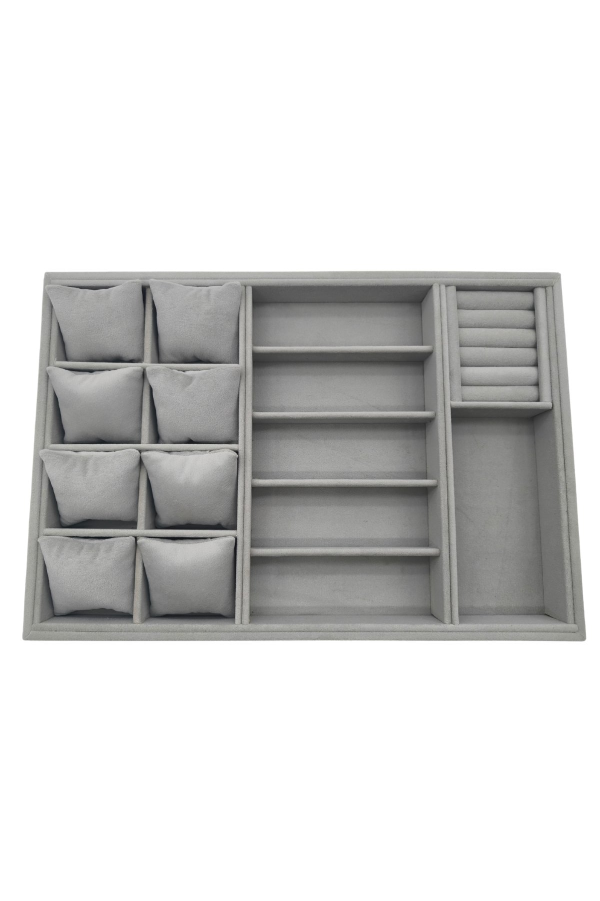 Homebiente Large 45x31 cm Gri Kadife Saat Gözlük Yüzük ve Cüzdan Organizer Tablası