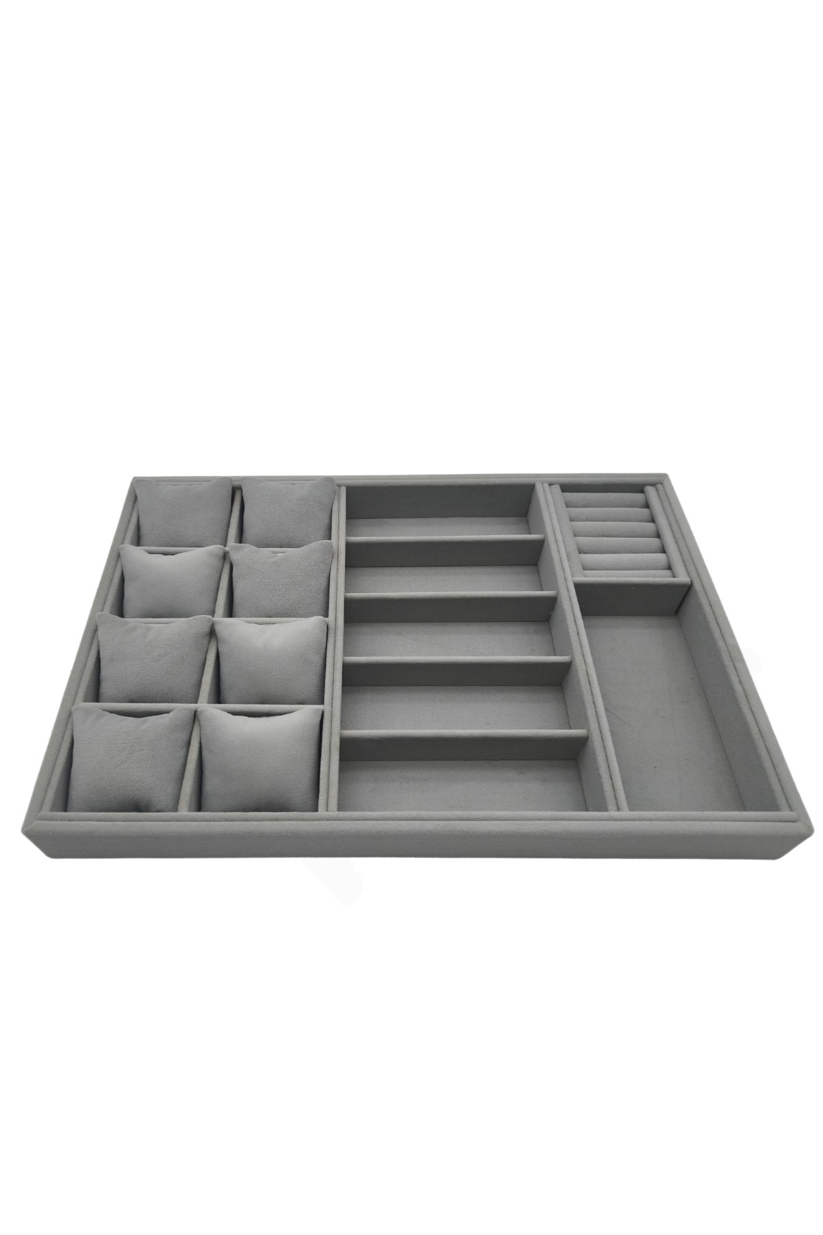Homebiente Large 45x31 cm Gri Kadife Saat Gözlük Yüzük ve Cüzdan Organizer Tablası
