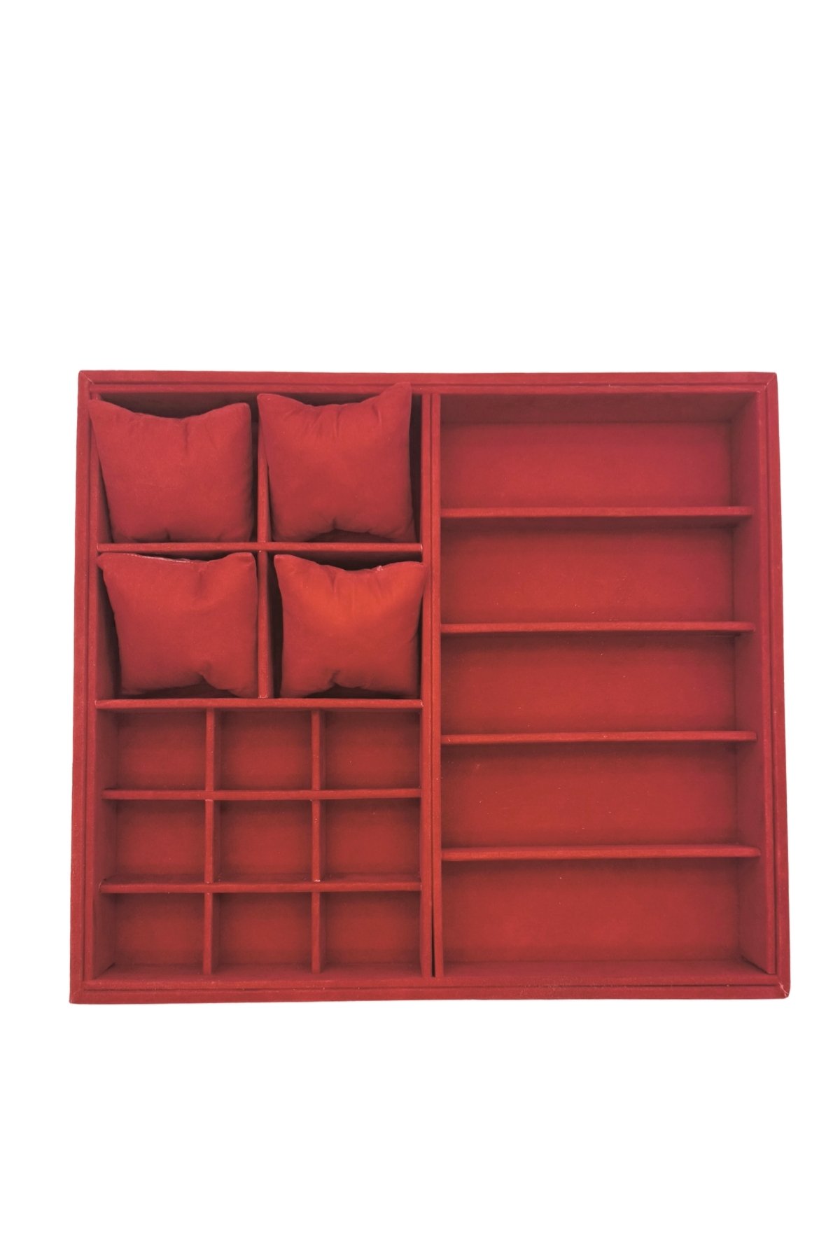 Homebiente 35x31 cm Kırmızı Kadife Saat Gözlük Yüzük Küpe Organizer Takı Kutusu
