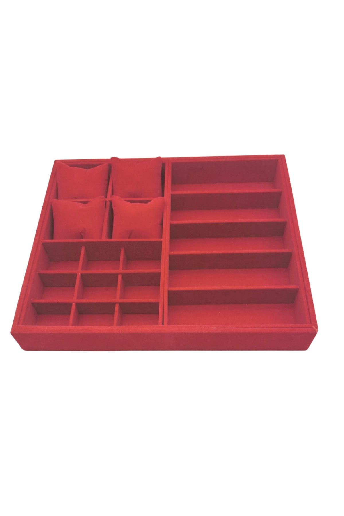 Homebiente 35x31 cm Kırmızı Kadife Saat Gözlük Yüzük Küpe Organizer Takı Kutusu