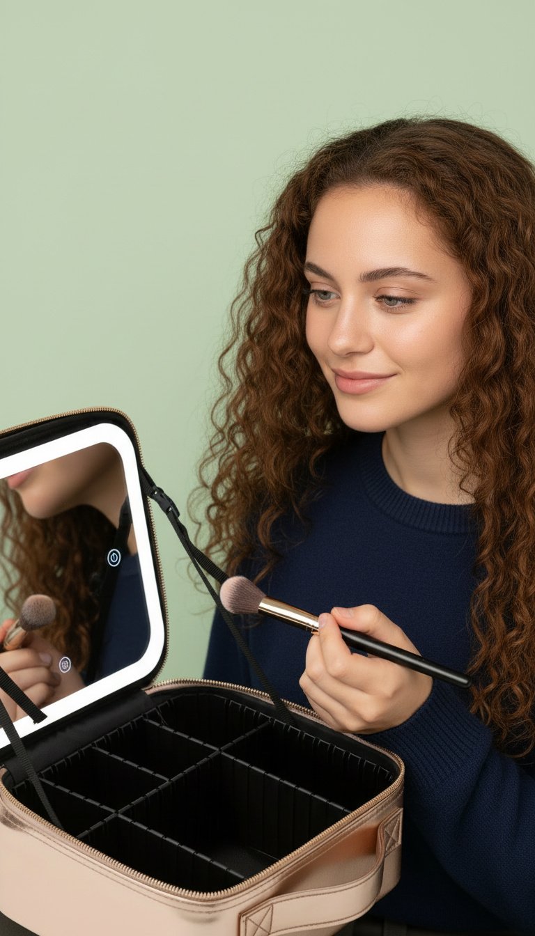 Puffy Lab Aynalı Led Işıklı Rose Gold Makyaj Çantası