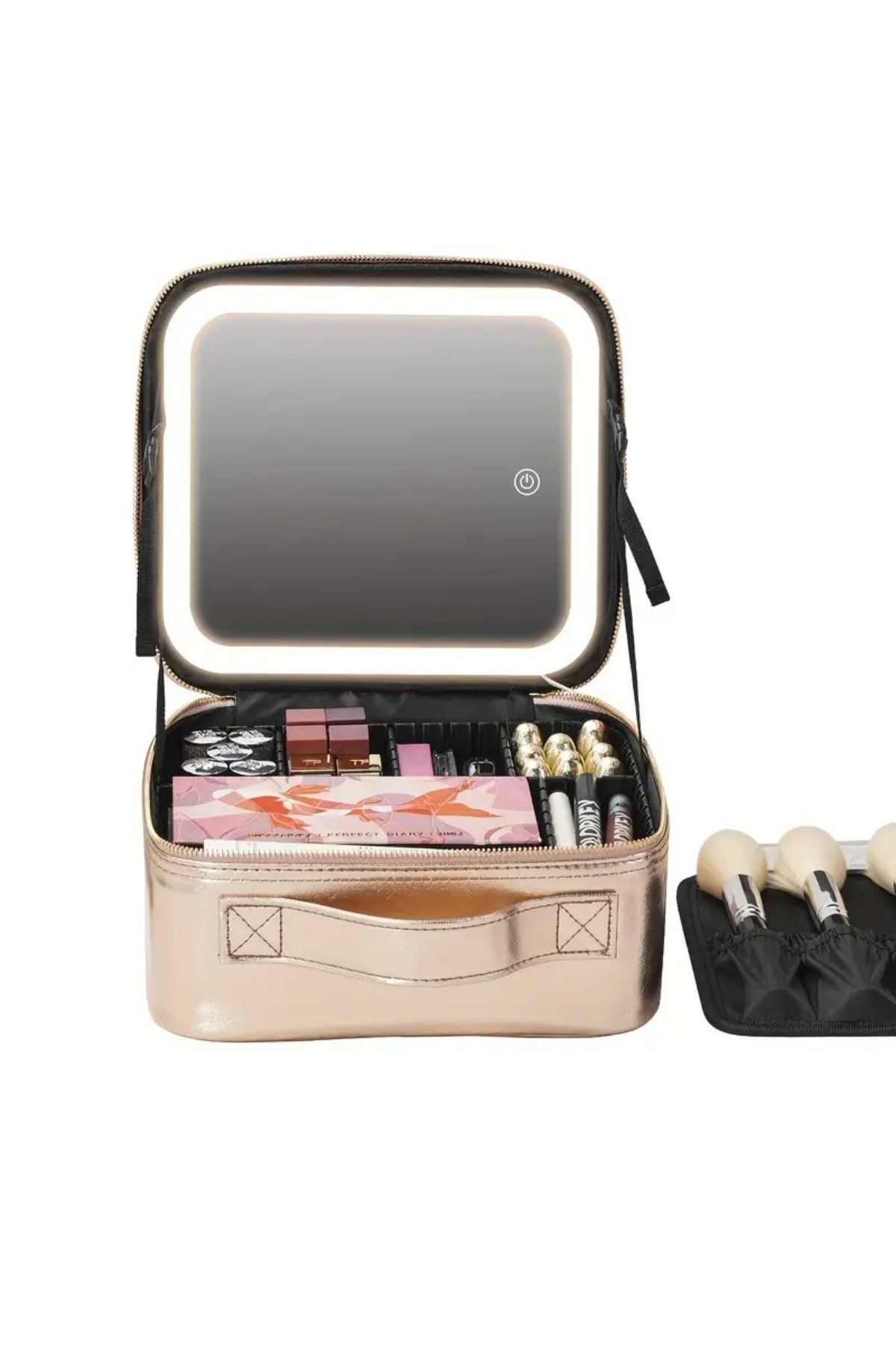 Puffy Lab Aynalı Led Işıklı Rose Gold Makyaj Çantası